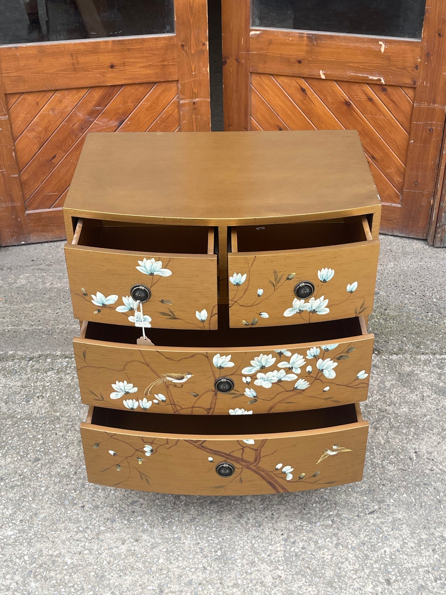 Vintage Hand-Painted Floral & Bird Chest of Drawers – 5 Drawer Oriental Style