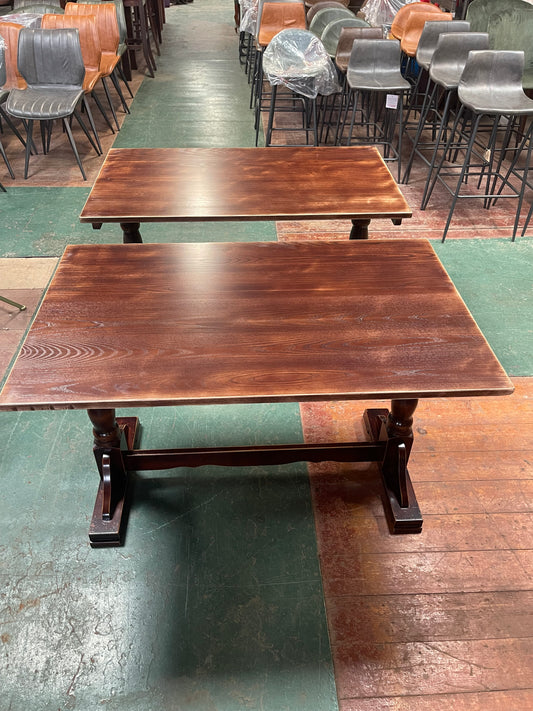 Pair of Vintage Solid Wood Pub Tables – Traditional Turned Pedestal Bases