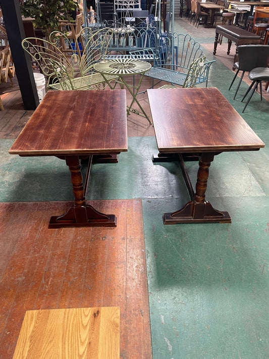 Pair of Vintage Solid Wood Pub Tables – Traditional Turned Pedestal Bases