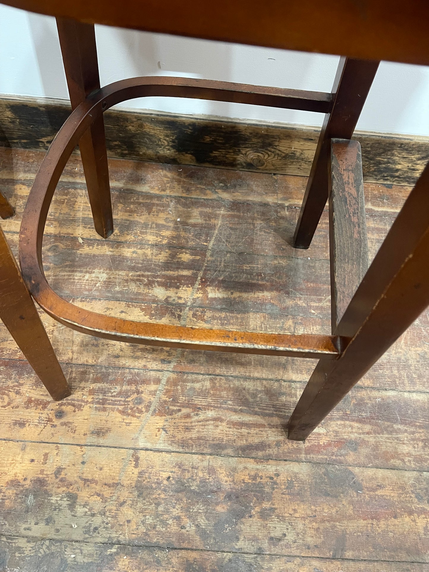 Pair of Wooden Bar Stools – Patterned Upholstered Seats
