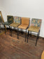 Set of 4 High Bar Stools Leather & Floral Fabric Metal Frames Pub Restaurant