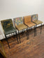 Set of 4 High Bar Stools Leather & Floral Fabric Metal Frames Pub Restaurant