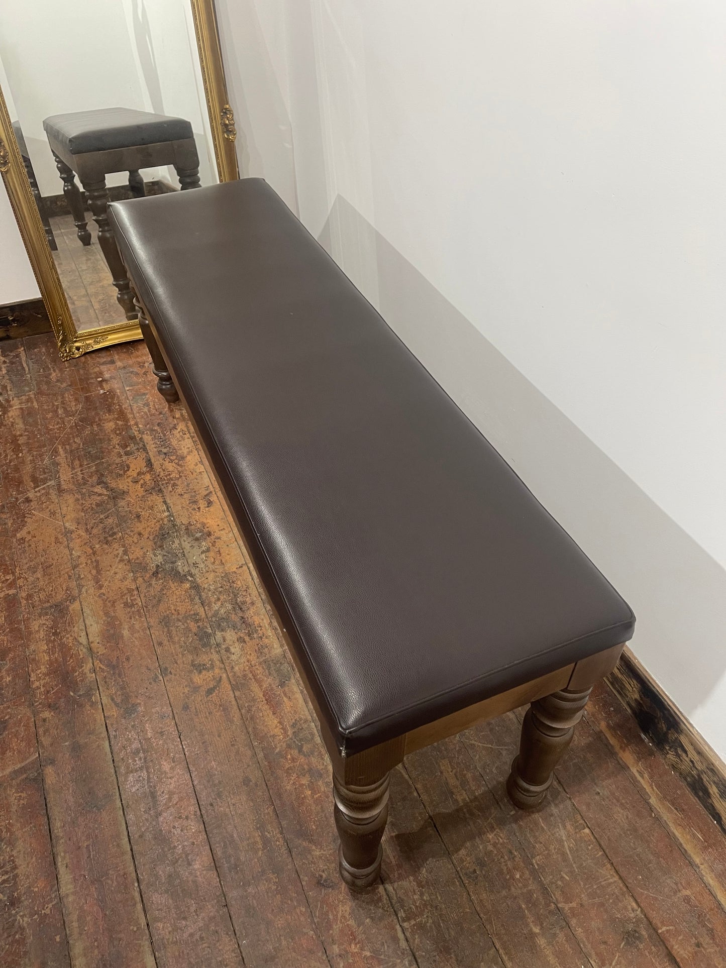 Large Banquette Bench Dining Seat Leather Effect Padded Wooden Turned Legs