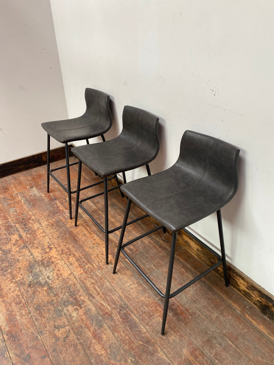 SUMMER SALE! 3 x grey faux-leather stools
