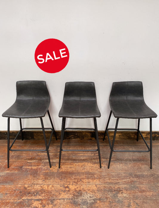 SUMMER SALE! 3 x grey faux-leather stools