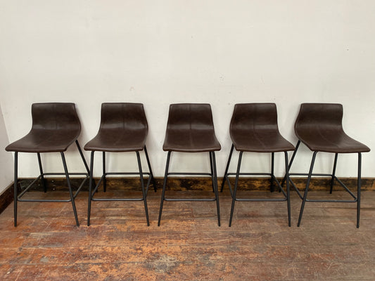 SUMMER SALE! 5 x chestnut brown faux-leather stools