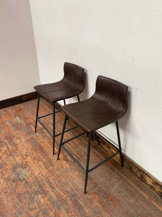 SUMMER SALE! Pair of chestnut brown faux-leather stools