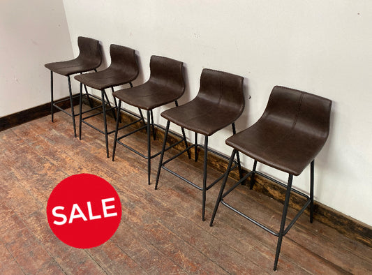 SUMMER SALE! 5 x chestnut brown faux-leather stools