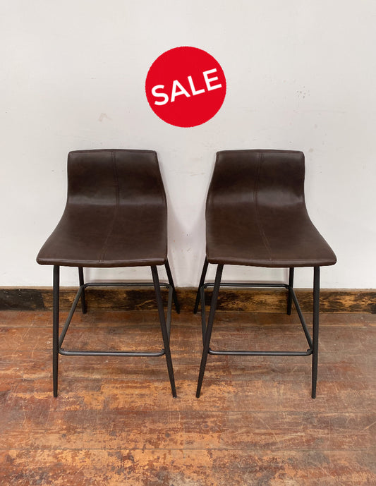 SUMMER SALE! Pair of chestnut brown faux-leather stools