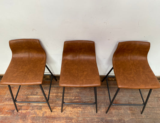 SUMMER SALE! 3 x tan faux-leather stools