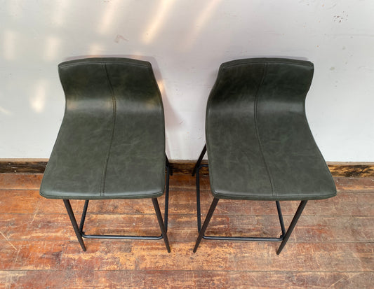 SUMMER SALE! Pair of dark green faux-leather stools
