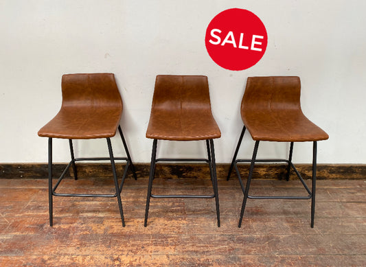 SUMMER SALE! 3 x tan faux-leather stools