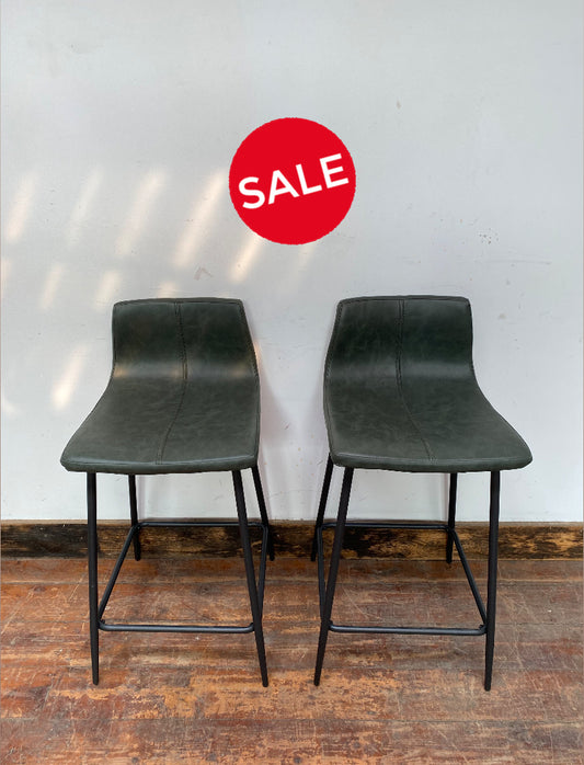 SUMMER SALE! Pair of dark green faux-leather stools