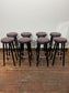 Set of 8 Burgundy Leather Effect Bar Stools Black Wooden Legs Chrome Footrest