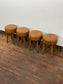 Set of 4 Genuine Leather Stools – Tan Brown Wooden Legs
