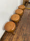 Set of 4 Genuine Leather Stools – Tan Brown Wooden Legs