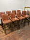 Set of 8 Classic Brown Leather Effect Bar Stools – Button Back High Stools
