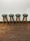 Set of 4 Real Leather Bar Stools – Green Leather & Wooden Legs