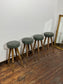 Set of 4 Real Leather Bar Stools – Green Leather & Wooden Legs