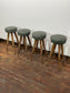 Set of 4 Real Leather Bar Stools – Green Leather & Wooden Legs