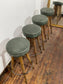 Set of 4 Real Leather Bar Stools – Green Leather & Wooden Legs