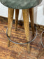 Set of 4 Real Leather Bar Stools – Green Leather & Wooden Legs