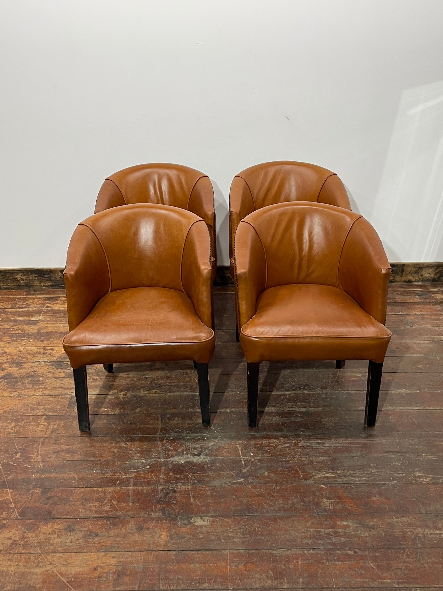 Set of 4 Tan Leather Effect Tub Chairs
