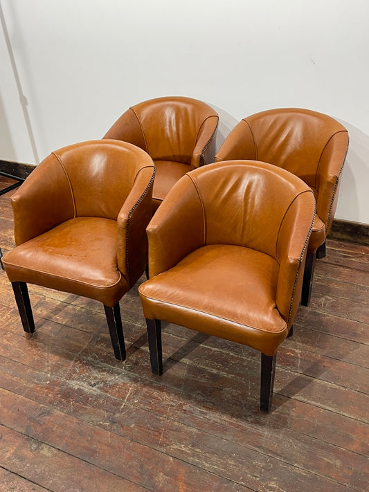 Set of 4 Tan Leather Effect Tub Chairs
