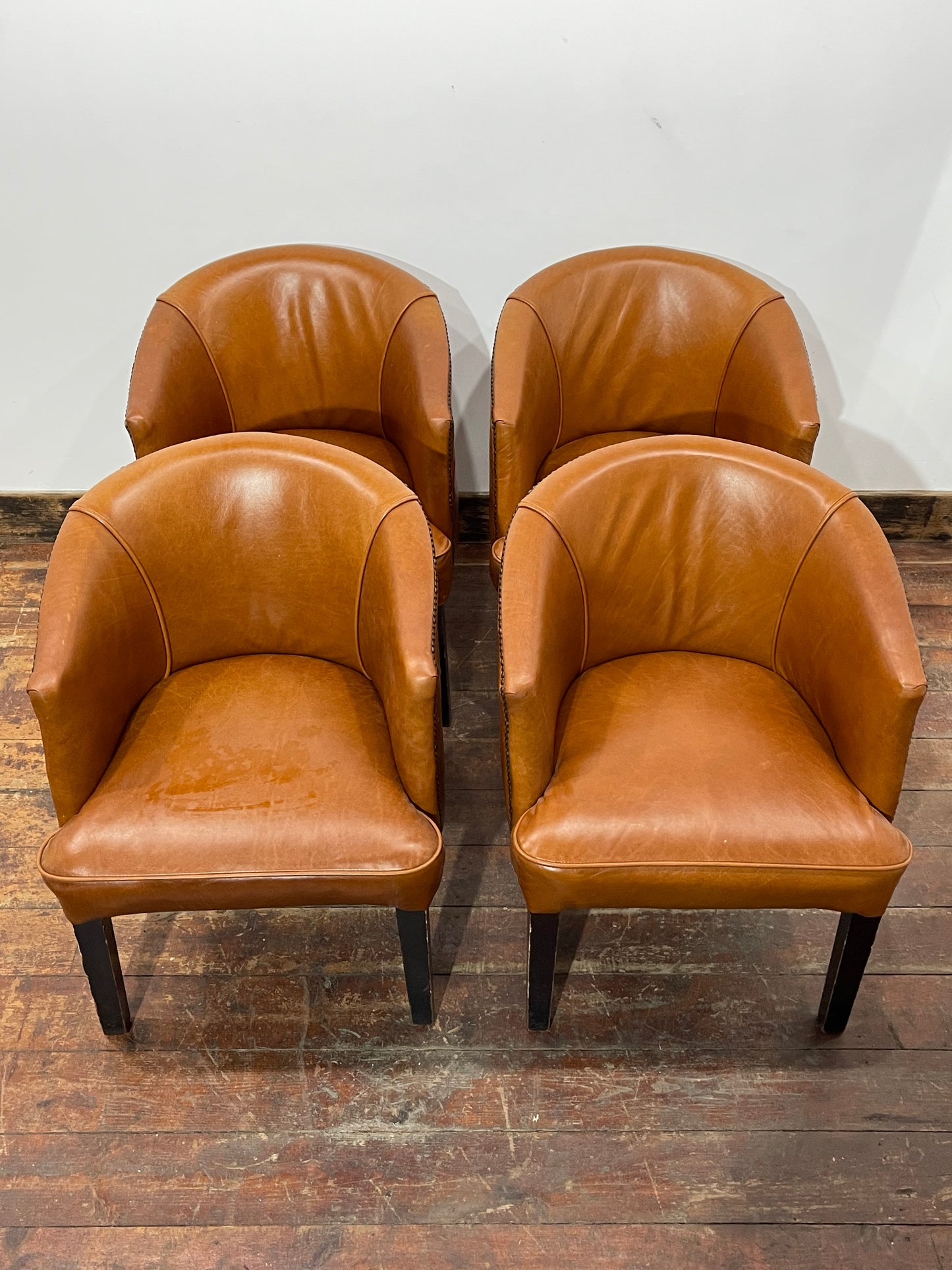 Set of 4 Tan Leather Effect Tub Chairs
