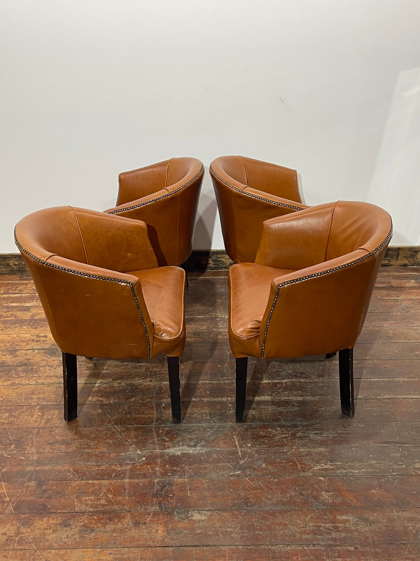 Set of 4 Tan Leather Effect Tub Chairs