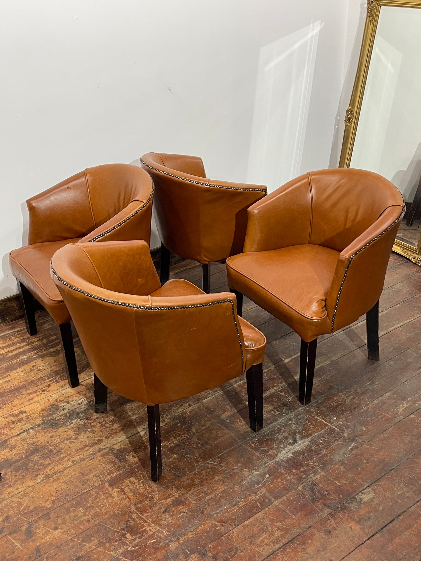 Set of 4 Tan Leather Effect Tub Chairs