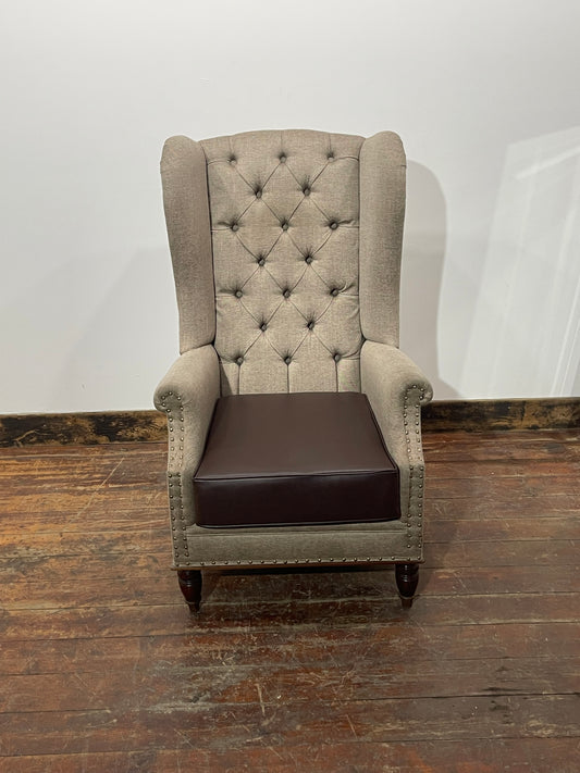 Large Chesterfield Wingback Armchair Lounge Chair Fabric & Leather (4 IN STOCK)