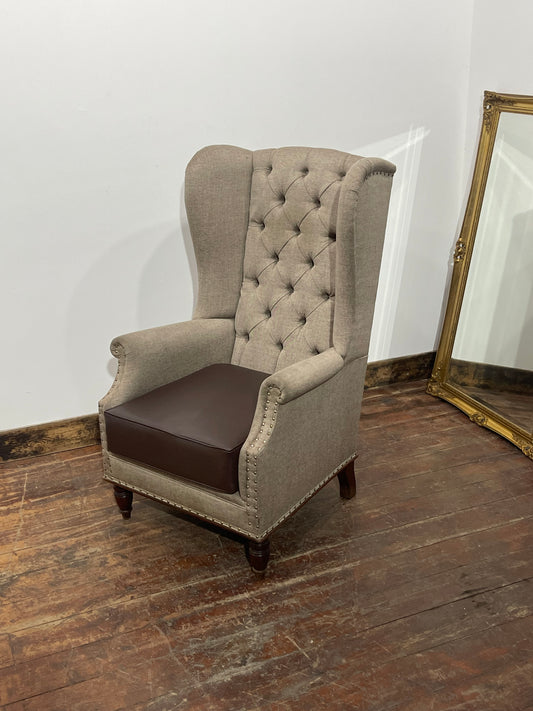 Large Chesterfield Wingback Armchair Lounge Chair Fabric & Leather (4 IN STOCK)