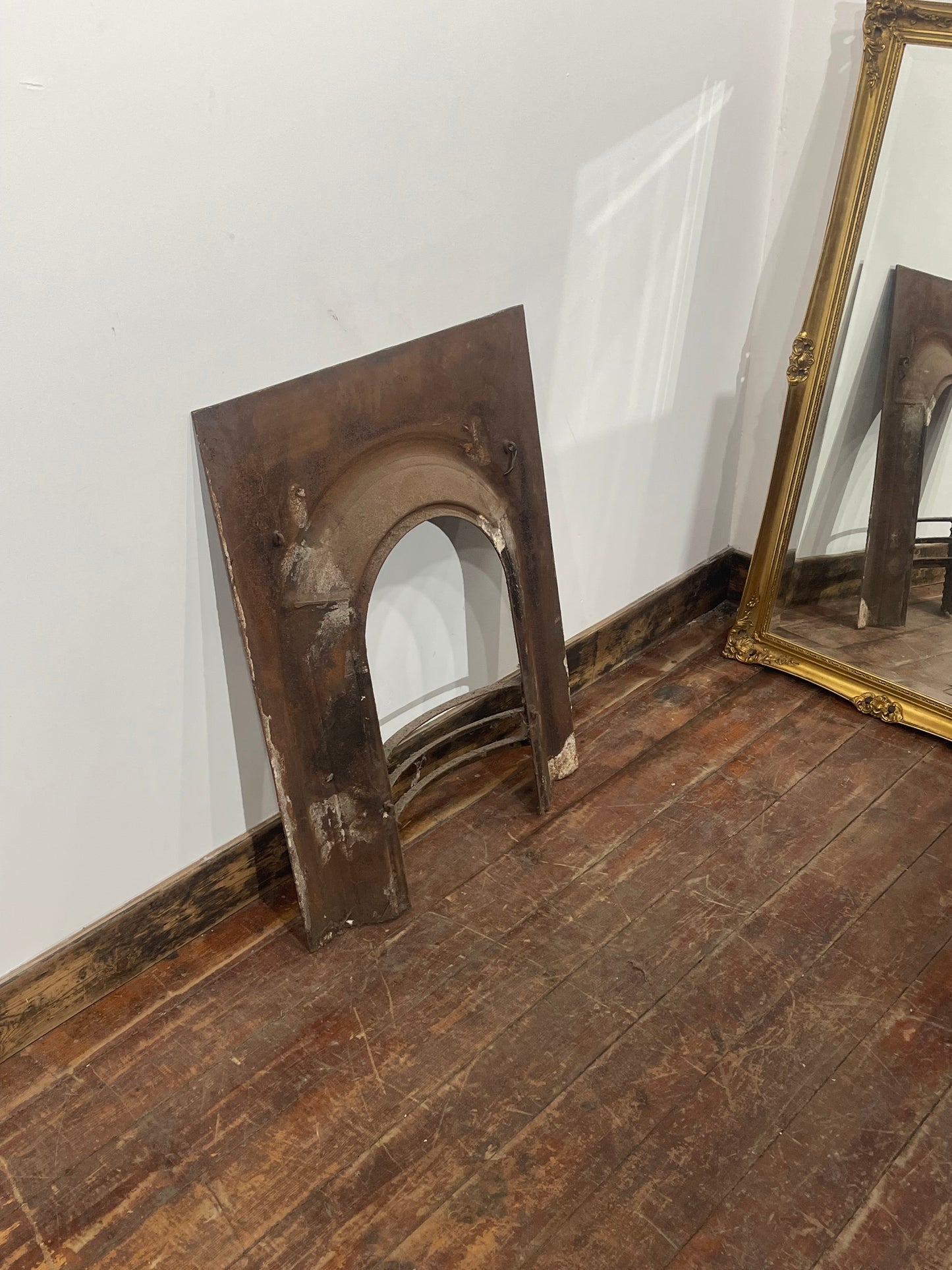 Antique Cast Iron Fireplace Surround & Grate Victorian Arched Fire Basket