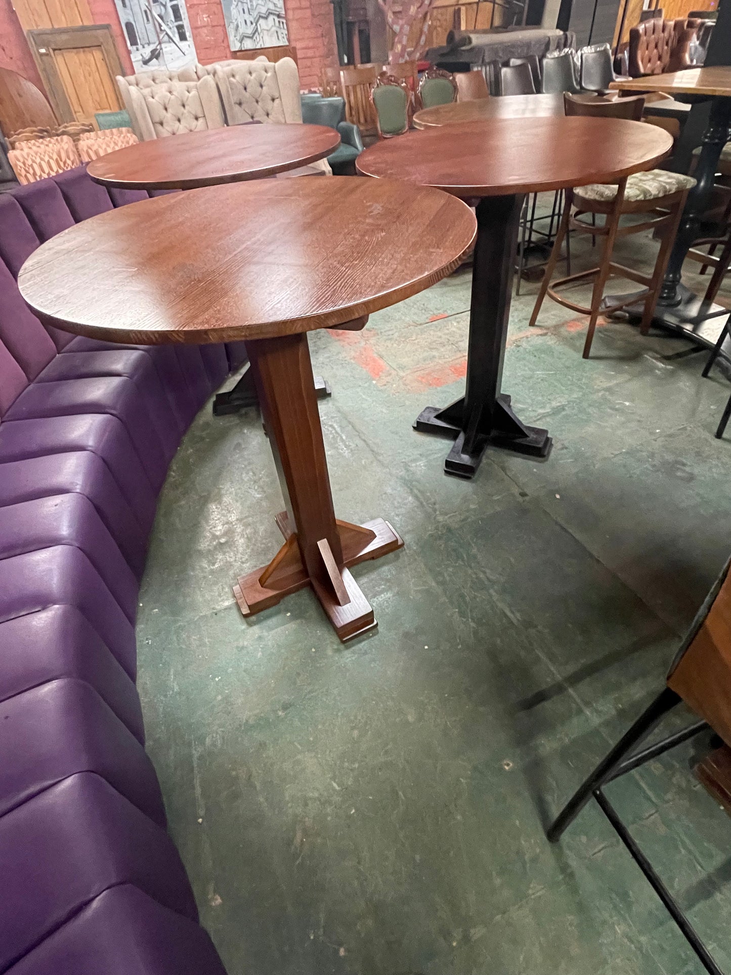 Set of 3 High Poseur Tables – Solid Wooden Tops – Pub Bar Restaurant Furniture