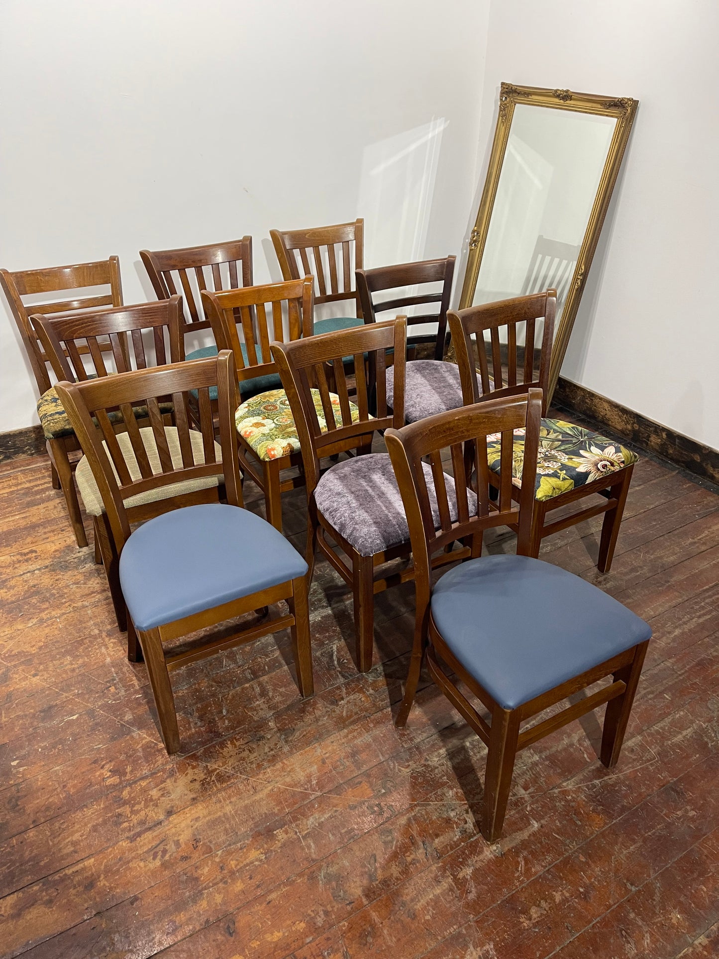 Set of 10 Traditional Wooden Dining Chairs – Brand New Seat Pads