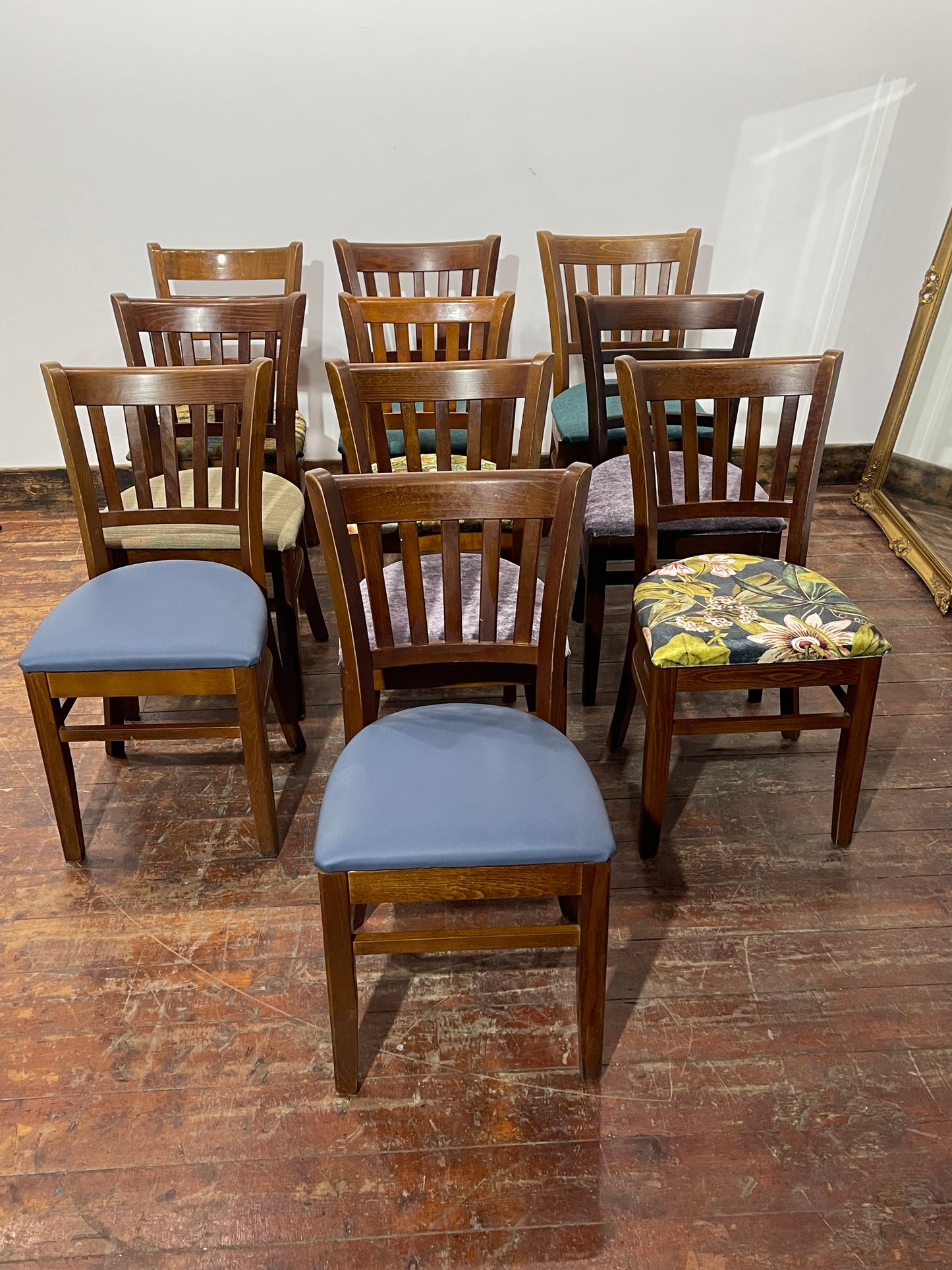 Set of 10 Traditional Wooden Dining Chairs – Brand New Seat Pads