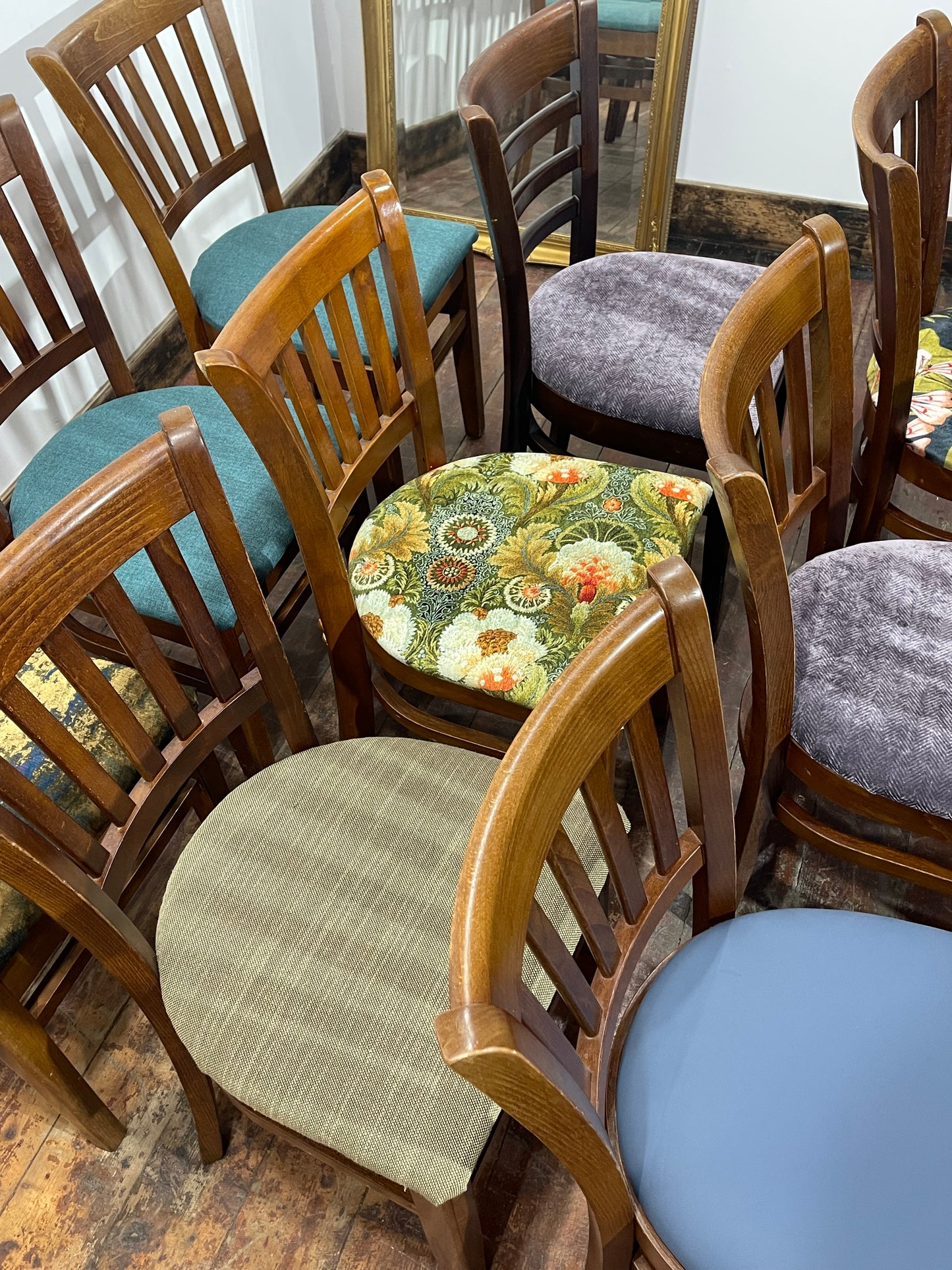 Set of 10 Traditional Wooden Dining Chairs – Brand New Seat Pads