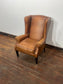 Genuine Leather Wingback Armchair – Tan Brown Traditional Fireside Chair