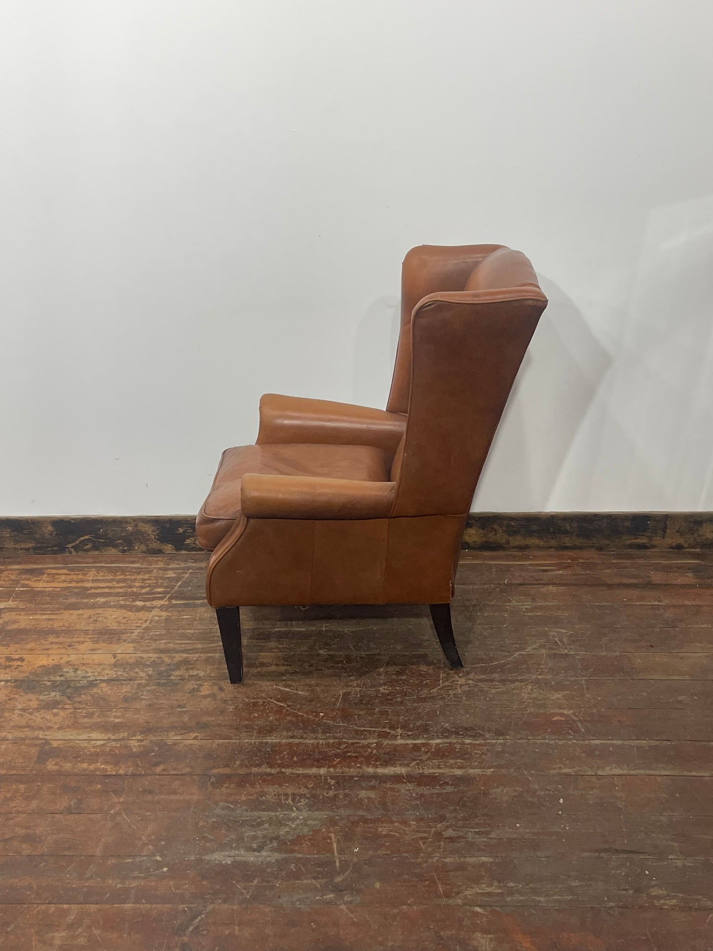 Genuine Leather Wingback Armchair – Tan Brown Traditional Fireside Chair