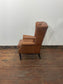 Genuine Leather Wingback Armchair – Tan Brown Traditional Fireside Chair