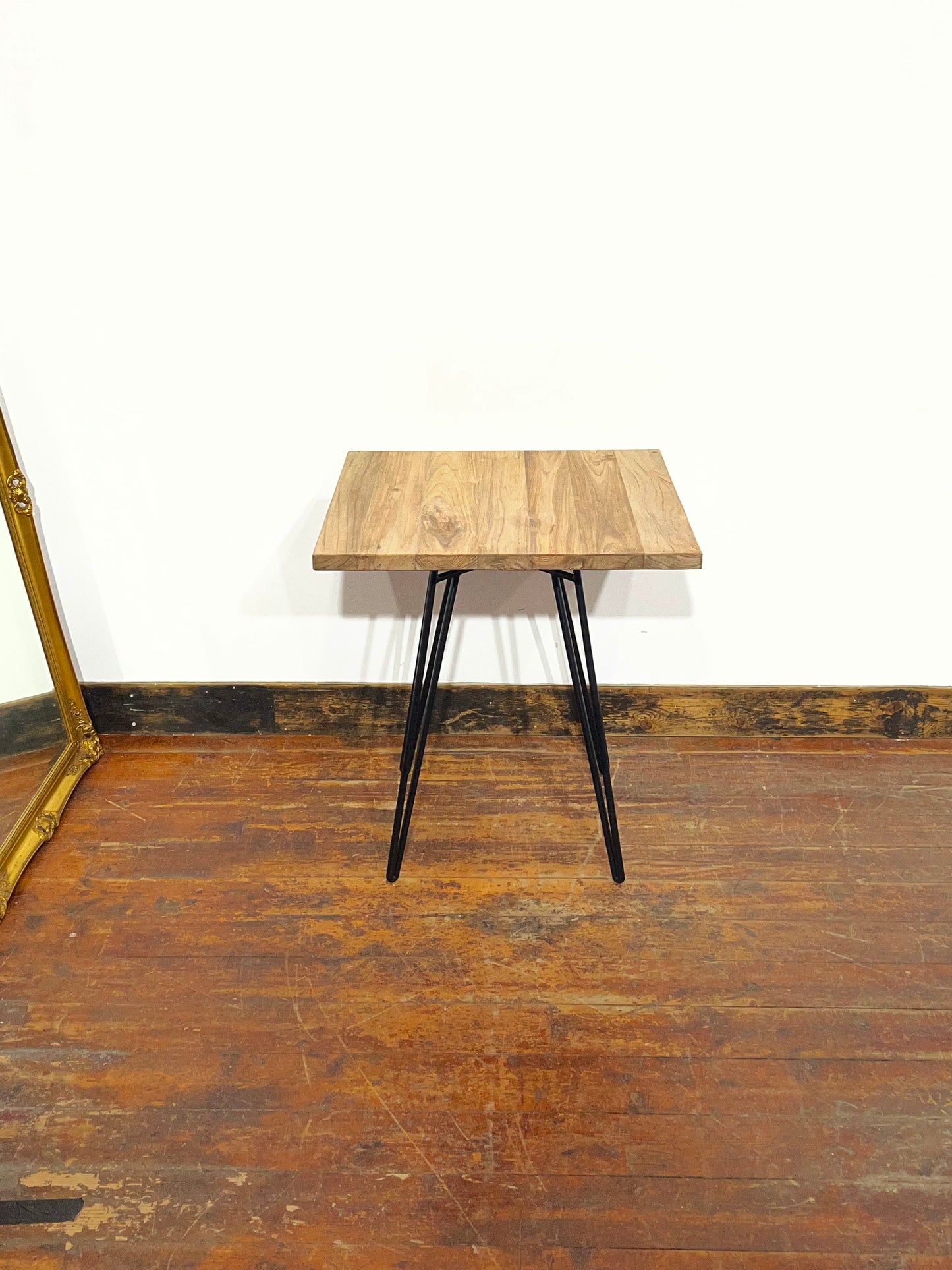 Solid Wood 2 Seater Dining Table Black Hairpin Legs Café Restaurant Table