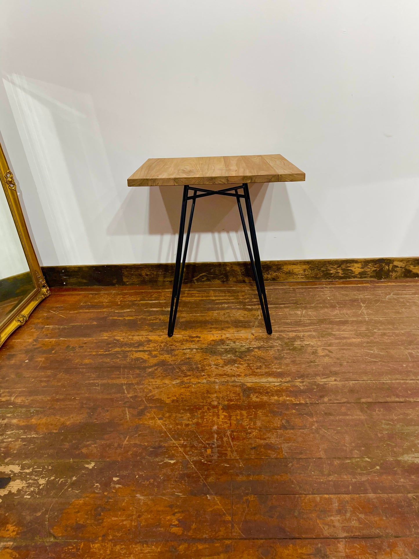 Solid Wood 2 Seater Dining Table Black Hairpin Legs Café Restaurant Table