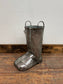 Silver metal wellington boot umbrella stand
