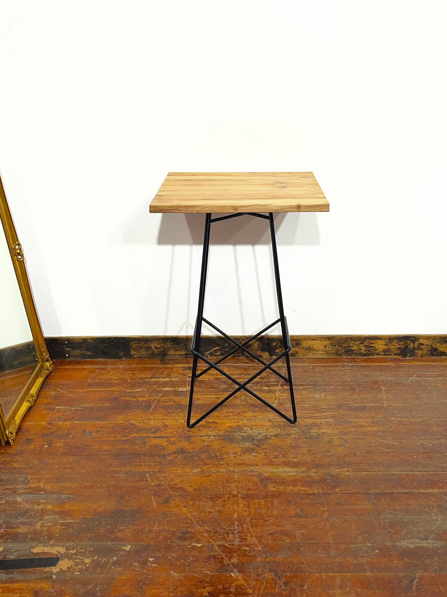 Solid Wood High Poseur Table Bar Height Café Pub Restaurant Black Metal Base