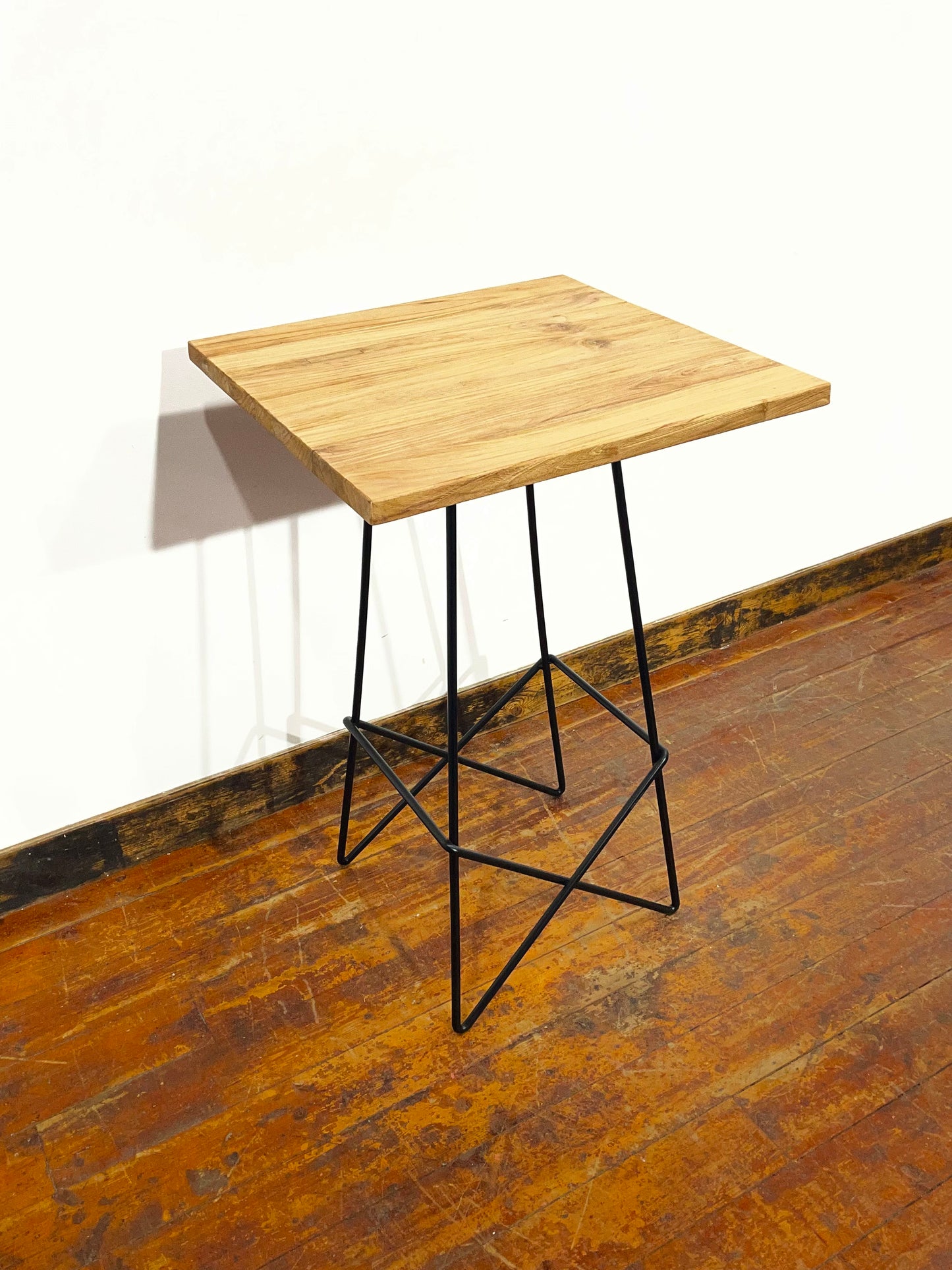 Solid Wood High Poseur Table Bar Height Café Pub Restaurant Black Metal Base