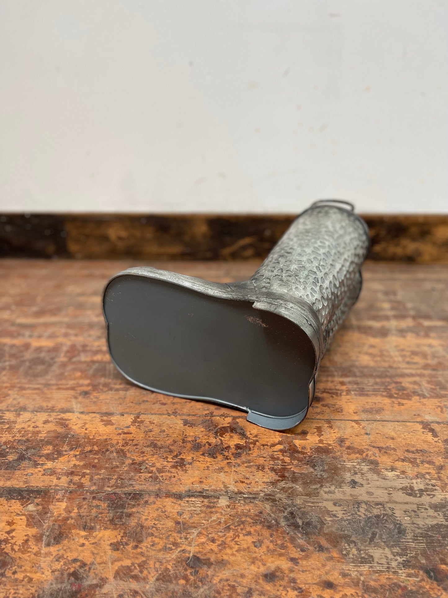 Silver metal wellington boot umbrella stand