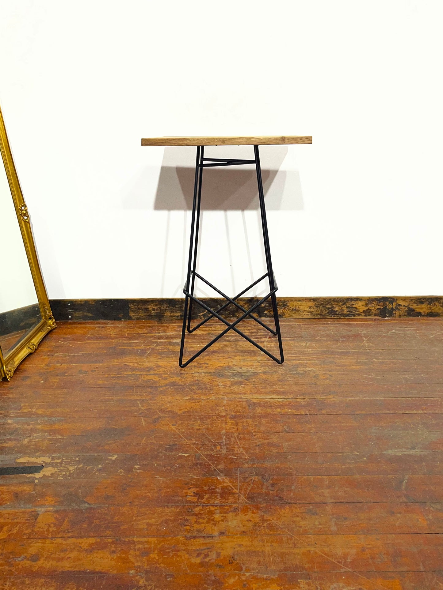 Solid Wood High Poseur Table Bar Height Café Pub Restaurant Black Metal Base