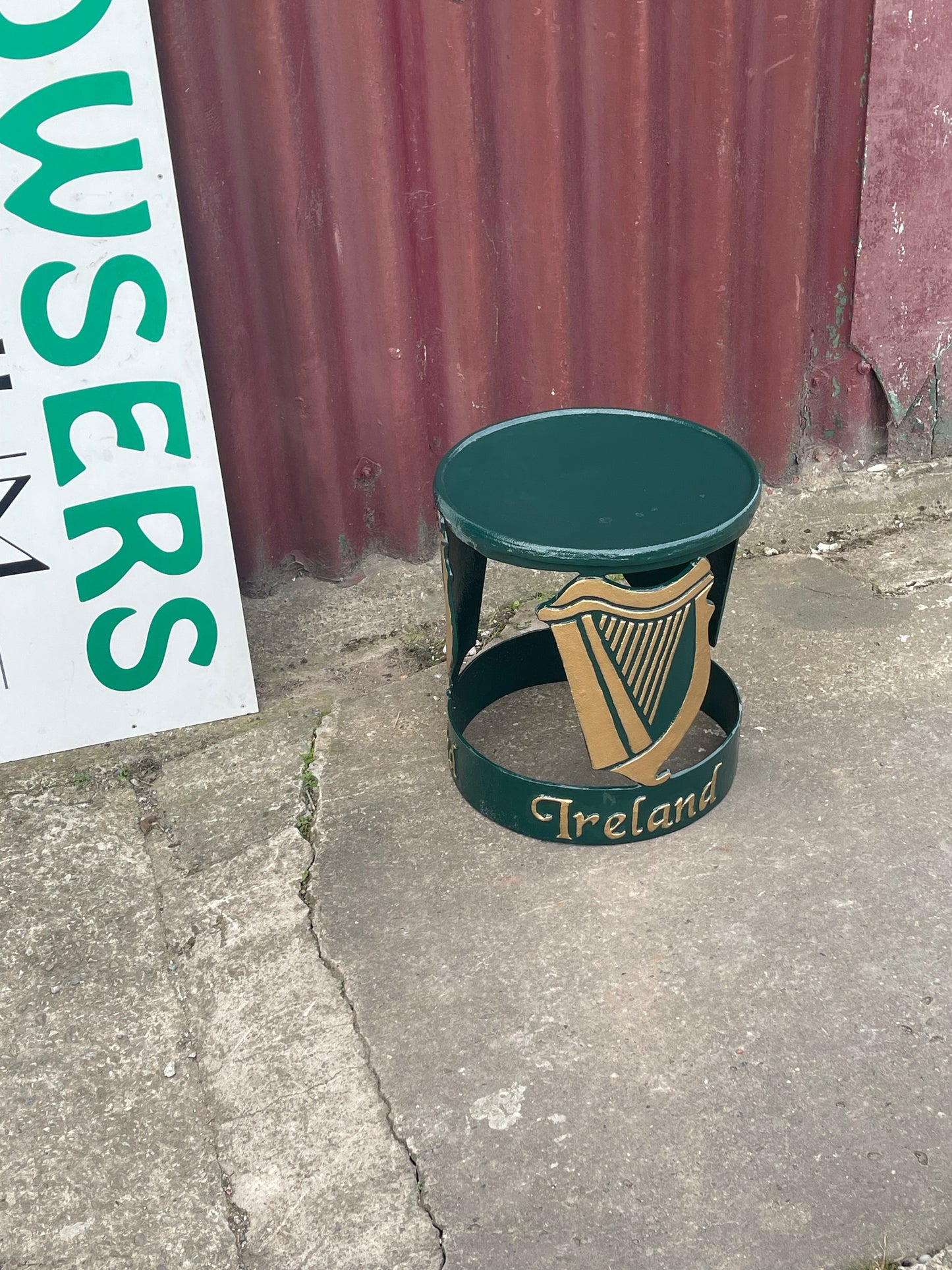 Irish Harp Side Table Irish Celtic Metal Occasional Green Gold Pub Bar Decor