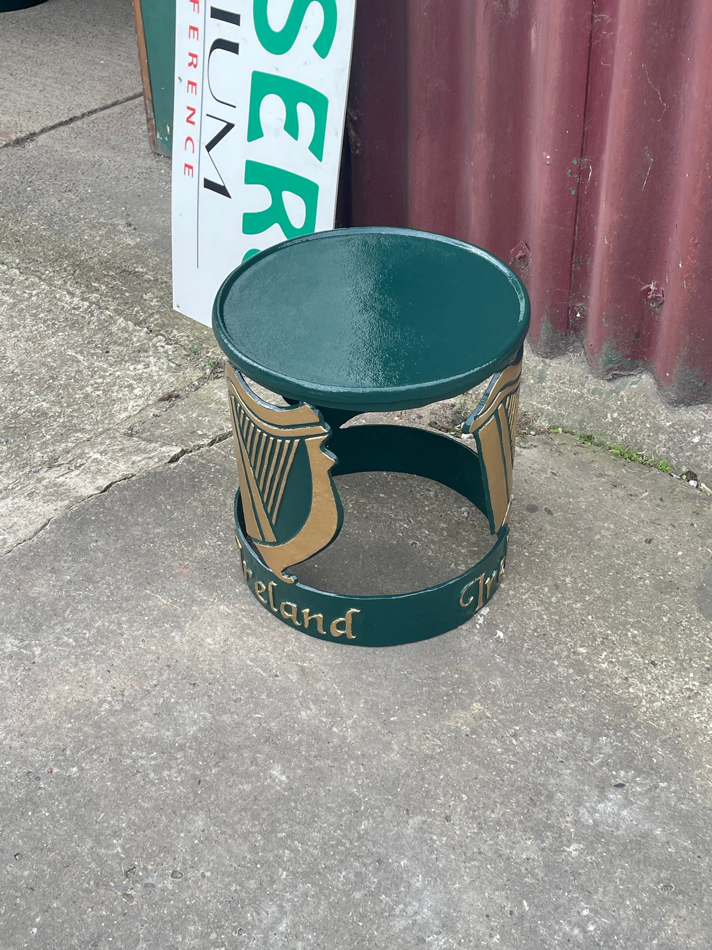 Irish Harp Side Table Irish Celtic Metal Occasional Green Gold Pub Bar Decor